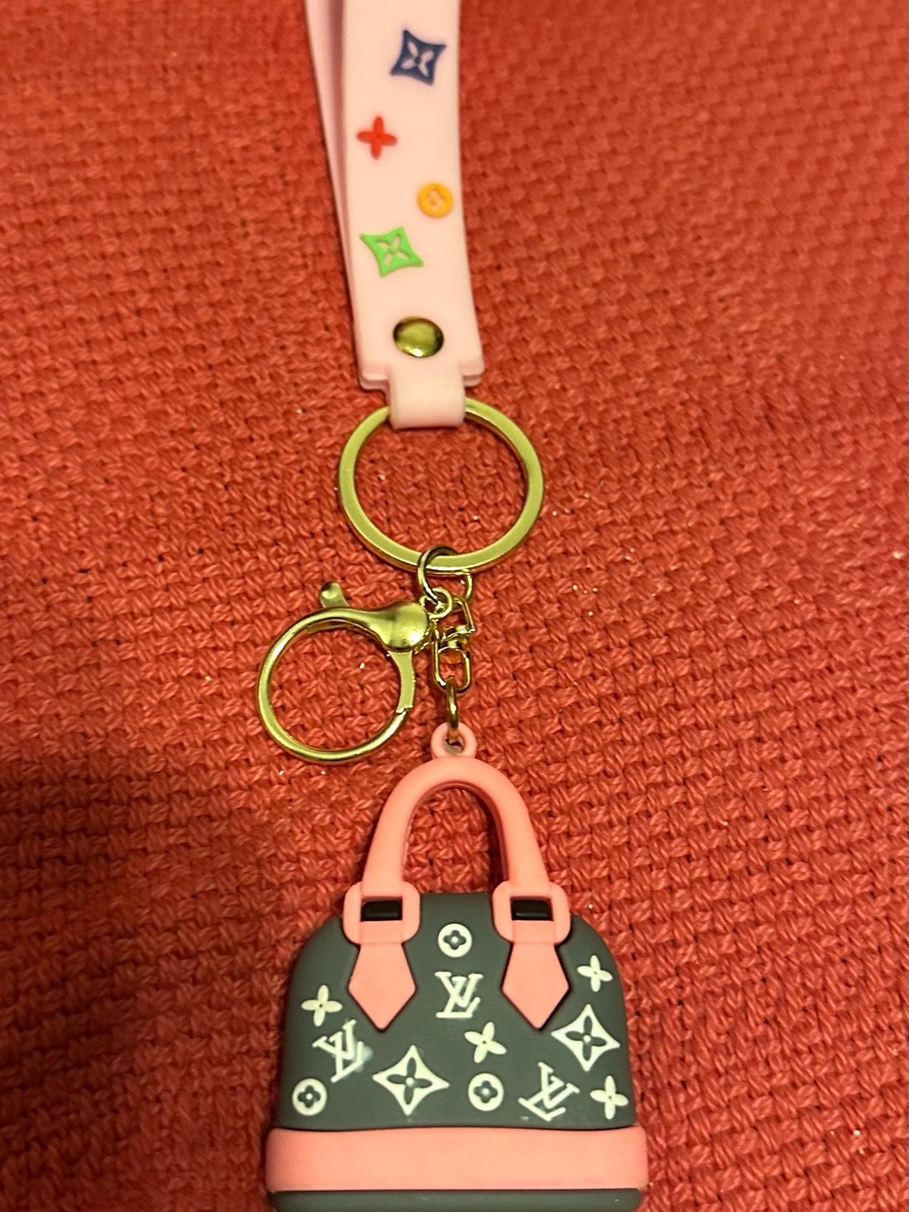 Pink Designer-Inspired Silicone Key & Card Holder Charm